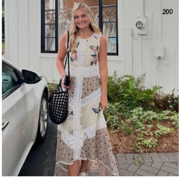Anthropologie Leifnotes Field Biology Floral Lace Trim Midi Dress Cream Size 4 - Picture 3 of 12